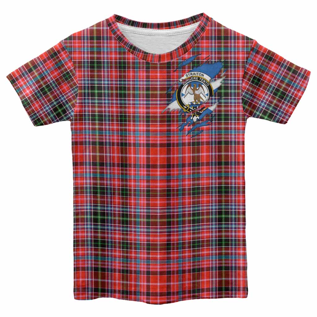 Straiton Clan Crest In Me Tartan Kid T-shirt Scotland Flag Style