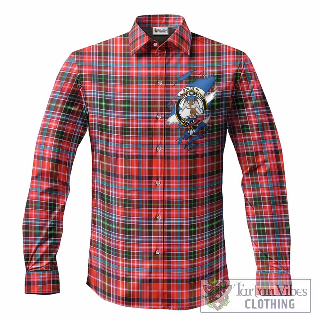 Straiton Clan Crest In Me Tartan Long Sleeve Button Shirts Scotland Flag Style