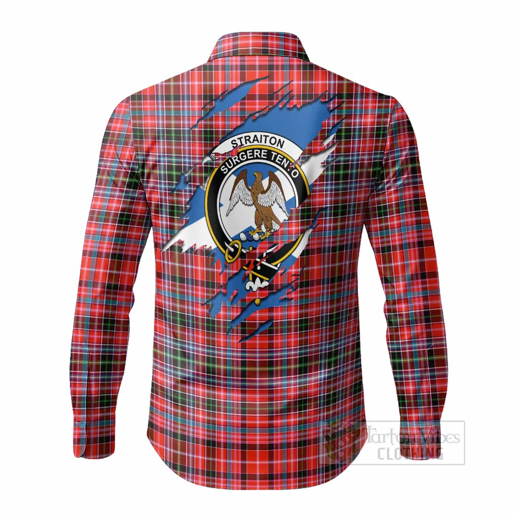 Straiton Clan Crest In Me Tartan Long Sleeve Button Shirts Scotland Flag Style