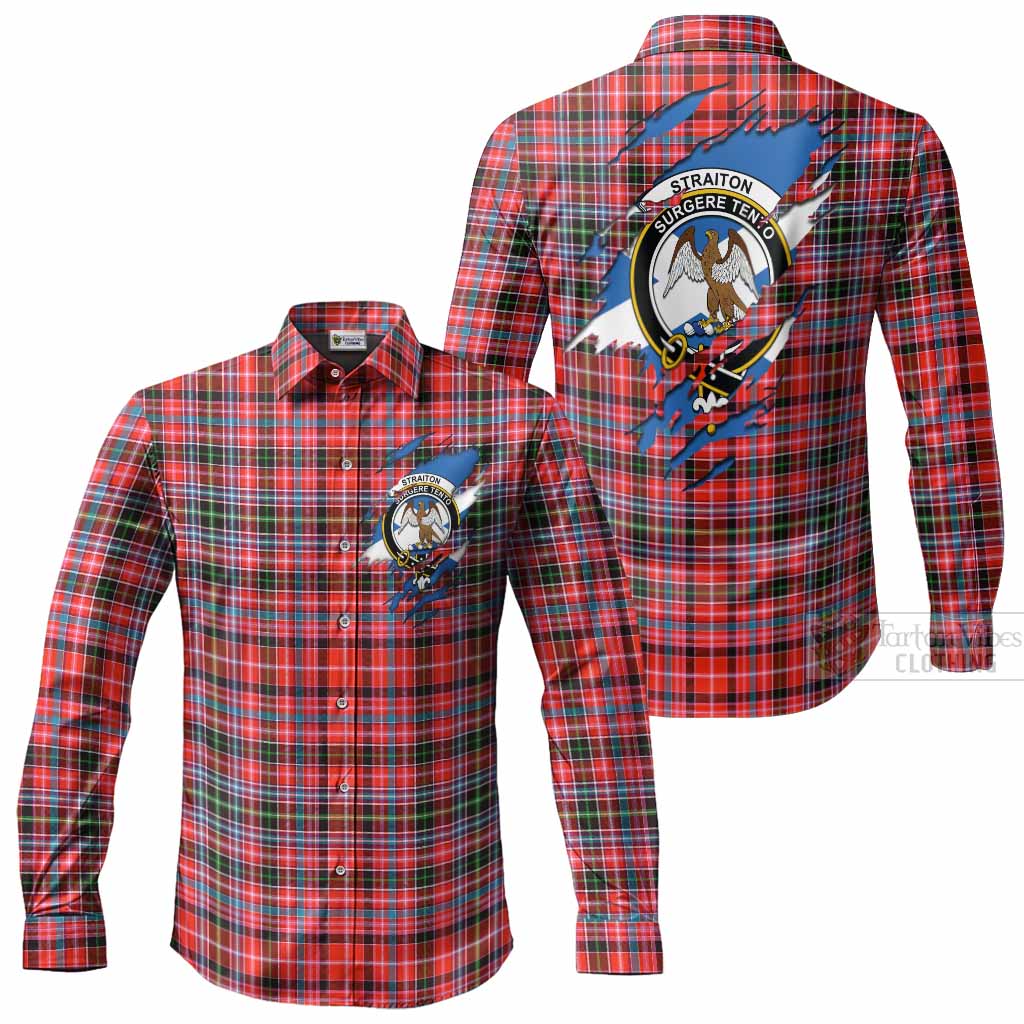 Straiton Clan Crest In Me Tartan Long Sleeve Button Shirts Scotland Flag Style