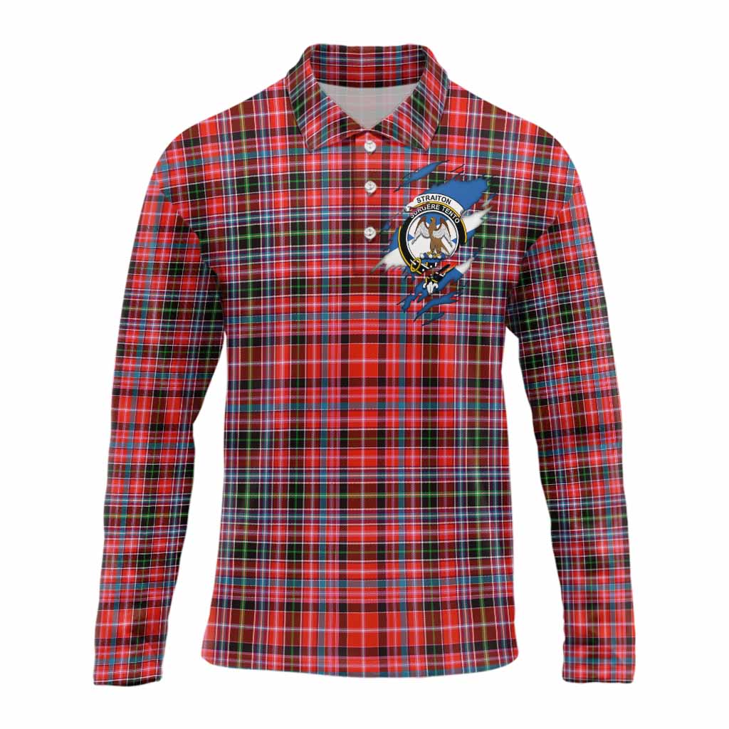 Straiton Clan Crest In Me Tartan Long Sleeve Polo Shirt Scotland Flag Style