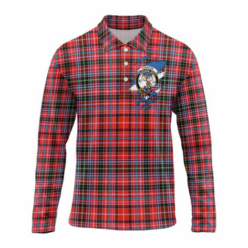 Straiton Clan Crest In Me Tartan Long Sleeve Polo Shirt Scotland Flag Style