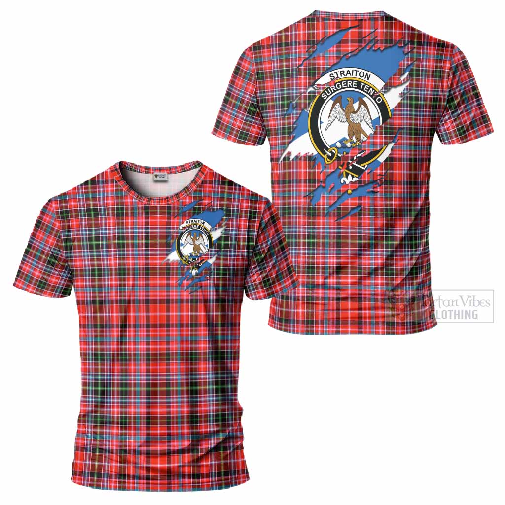 Straiton Clan Crest In Me Tartan T-Shirt Scotland Flag Style