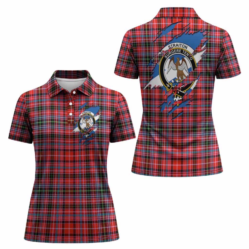 Straiton Clan Crest In Me Tartan Women Polo Shirt Scotland Flag Style
