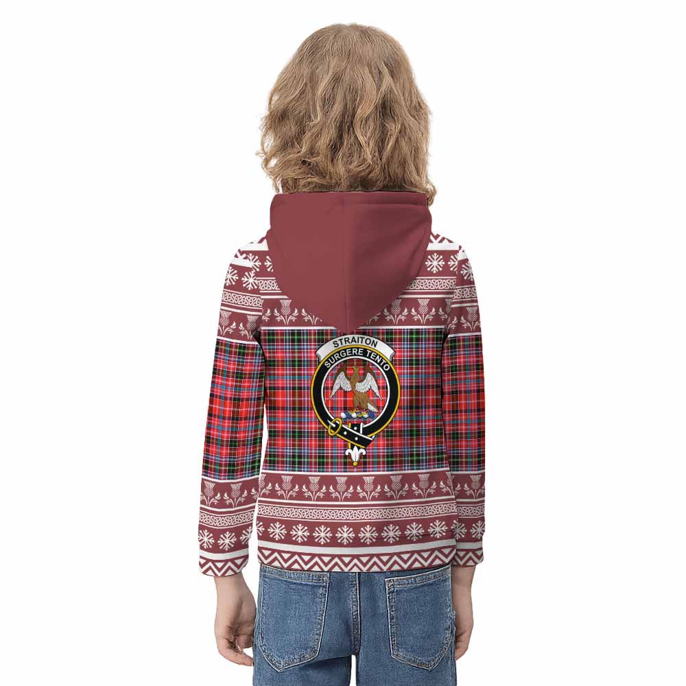 Straiton Clan Tartan Christmas Kid Hoodie with Family Crest - Tartan Vibes Clothing