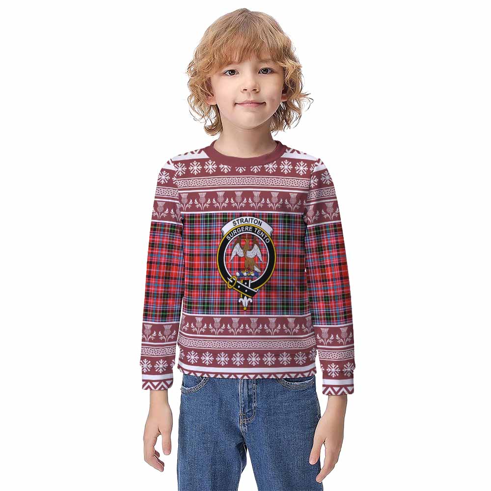 Straiton Clan Tartan Christmas Kid Ugly Sweatshirt with Family Crest - Tartan Vibes Clothing