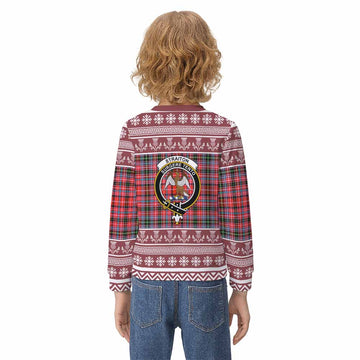Straiton Clan Tartan Christmas Kid Ugly Sweatshirt with Family Crest