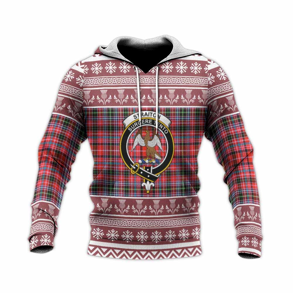 Straiton Clan Tartan Christmas Knitted Hoodie with Family Crest - Tartan Vibes Clothing