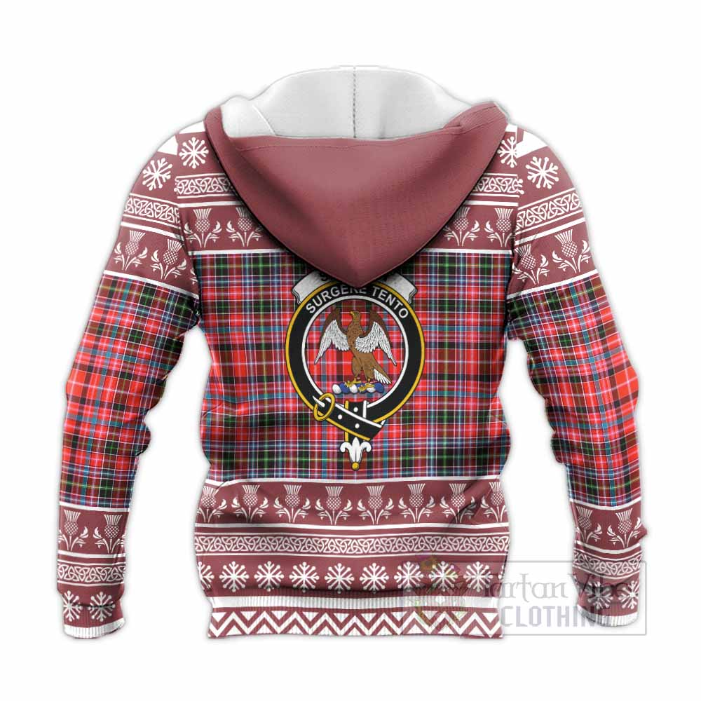 Straiton Clan Tartan Christmas Knitted Hoodie with Family Crest - Tartan Vibes Clothing