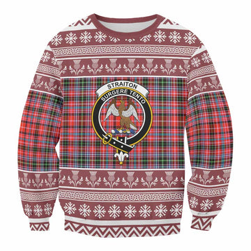 Straiton Clan Tartan Christmas Sweatshirt with Family Crest