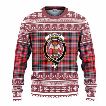 Straiton Clan Tartan Christmas Ugly Sweater with Family Crest