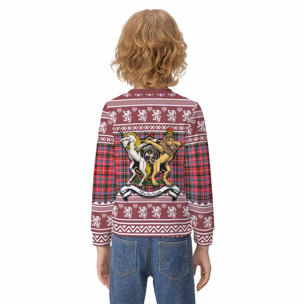 Straiton Clan Tartan Crest Christmas Kid Ugly Sweatshirt Coat of Arms Funny Style - Tartan Vibes Clothing