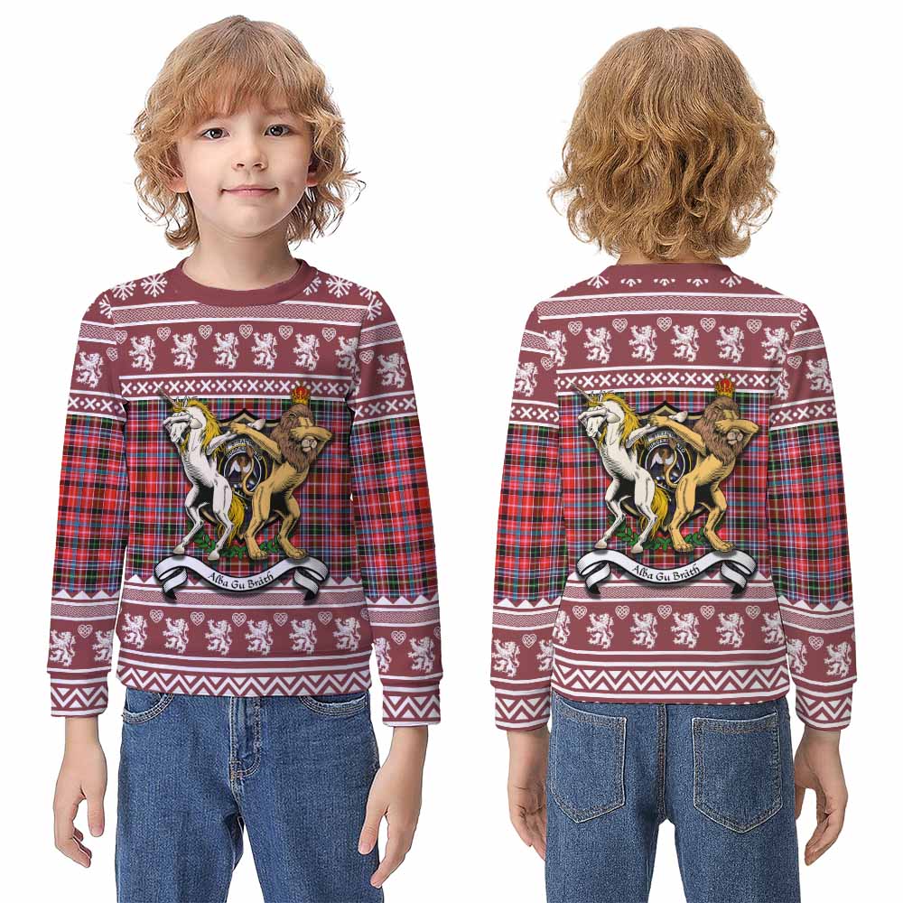 Straiton Clan Tartan Crest Christmas Kid Ugly Sweatshirt Coat of Arms Funny Style - Tartan Vibes Clothing