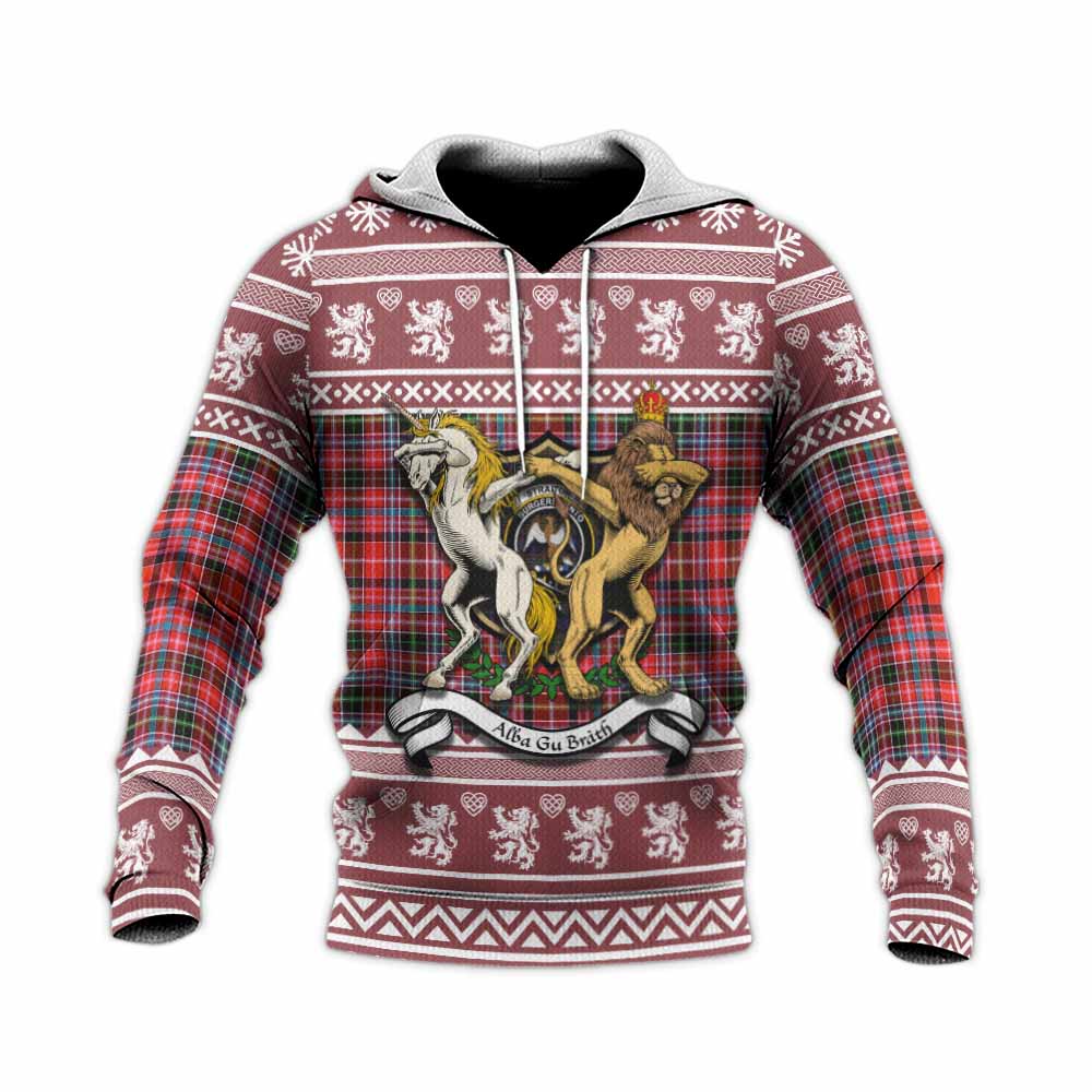 Straiton Clan Tartan Crest Christmas Knitted Hoodie Coat of Arms Funny Style - Tartan Vibes Clothing