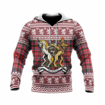 Straiton Clan Tartan Crest Christmas Knitted Hoodie Coat of Arms Funny Style
