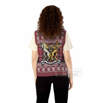 Straiton Clan Tartan Crest Christmas Knitted V-Neck Vest Coat of Arms Funny Style