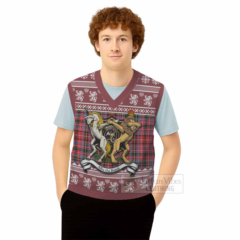 Straiton Clan Tartan Crest Christmas Knitted V-Neck Vest Coat of Arms Funny Style - Tartan Vibes Clothing