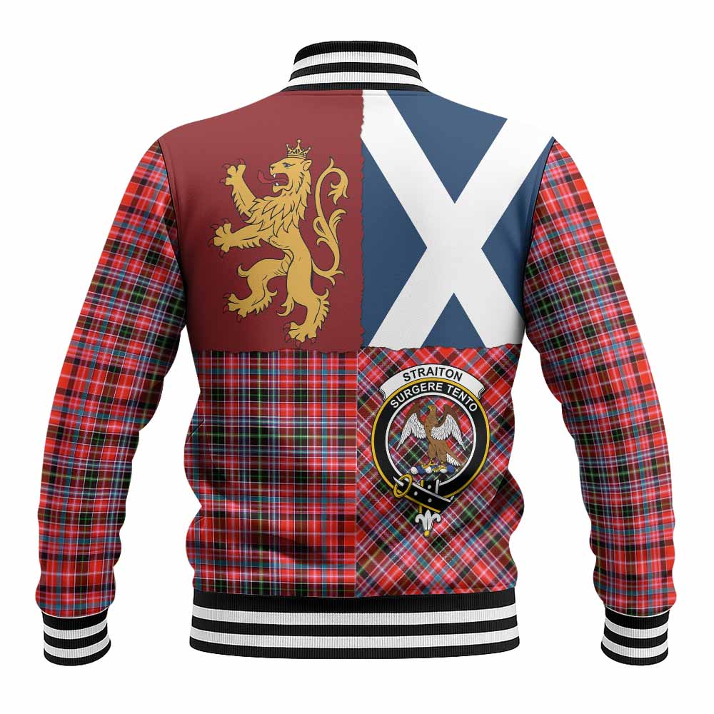 Straiton Crest Tartan Baseball Jacket with Lion Rampant Saltire Style