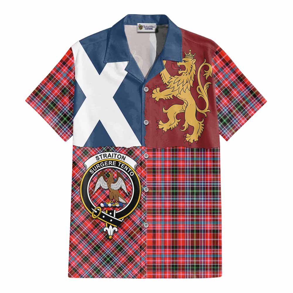 Straiton Crest Tartan Cotton Hawaiian Shirt with Lion Rampant Saltire Style - Tartan Vibes Clothing
