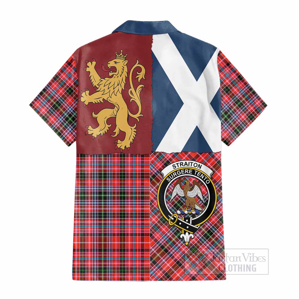 Straiton Crest Tartan Cotton Hawaiian Shirt with Lion Rampant Saltire Style - Tartan Vibes Clothing
