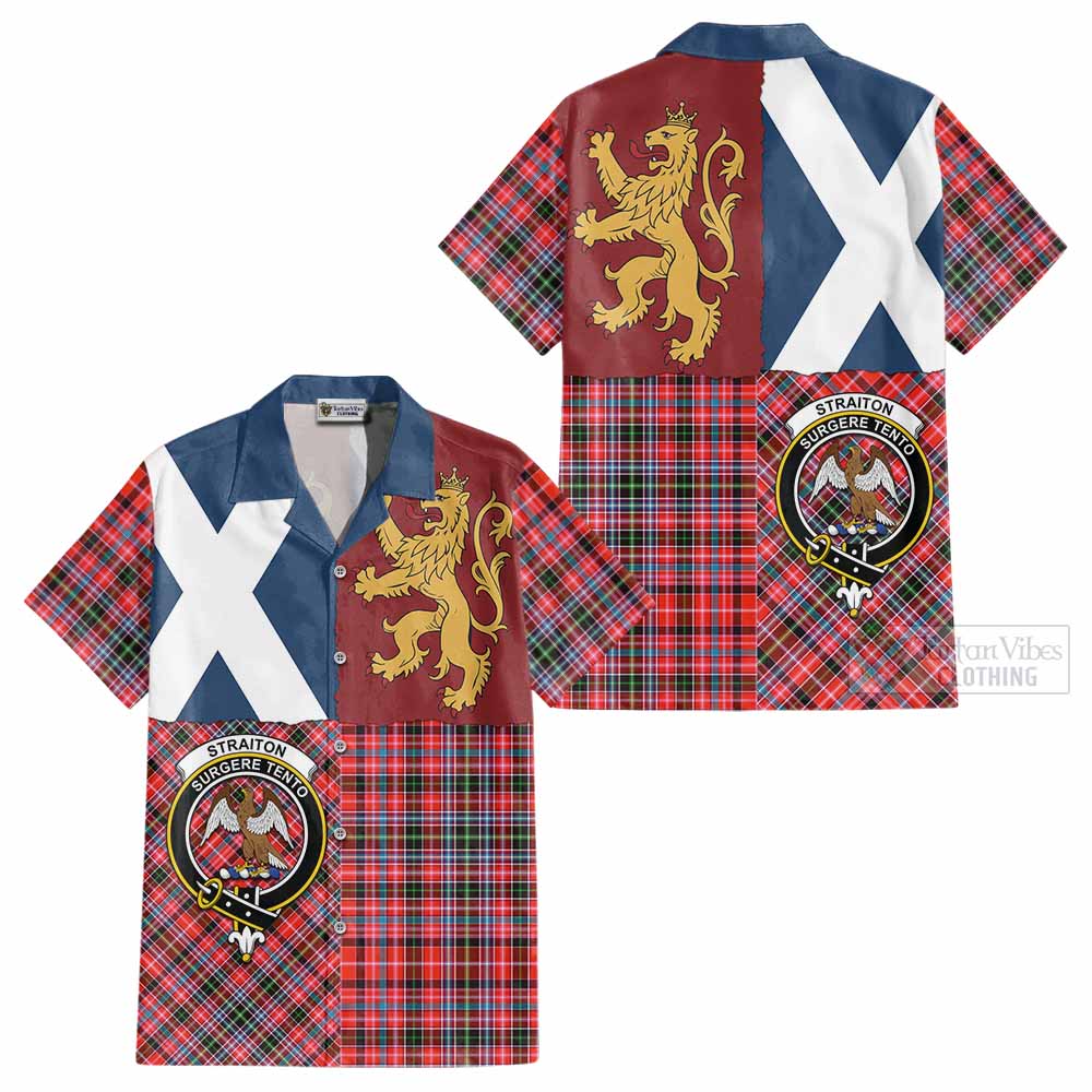 Straiton Crest Tartan Cotton Hawaiian Shirt with Lion Rampant Saltire Style - Tartan Vibes Clothing