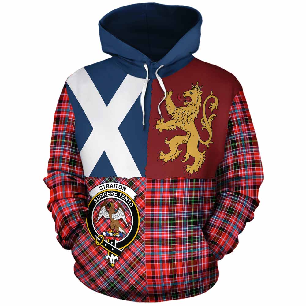 Straiton Crest Tartan Cotton Hoodie with Lion Rampant Saltire Style - Tartan Vibes Clothing