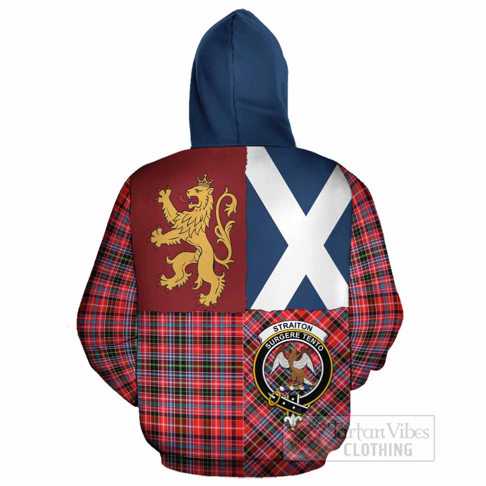 Straiton Crest Tartan Cotton Hoodie with Lion Rampant Saltire Style - Tartan Vibes Clothing
