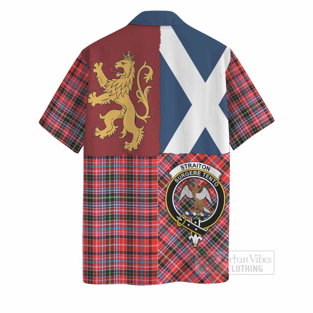 Straiton Crest Tartan Hawaiian Shirt with Lion Rampant Saltire Style