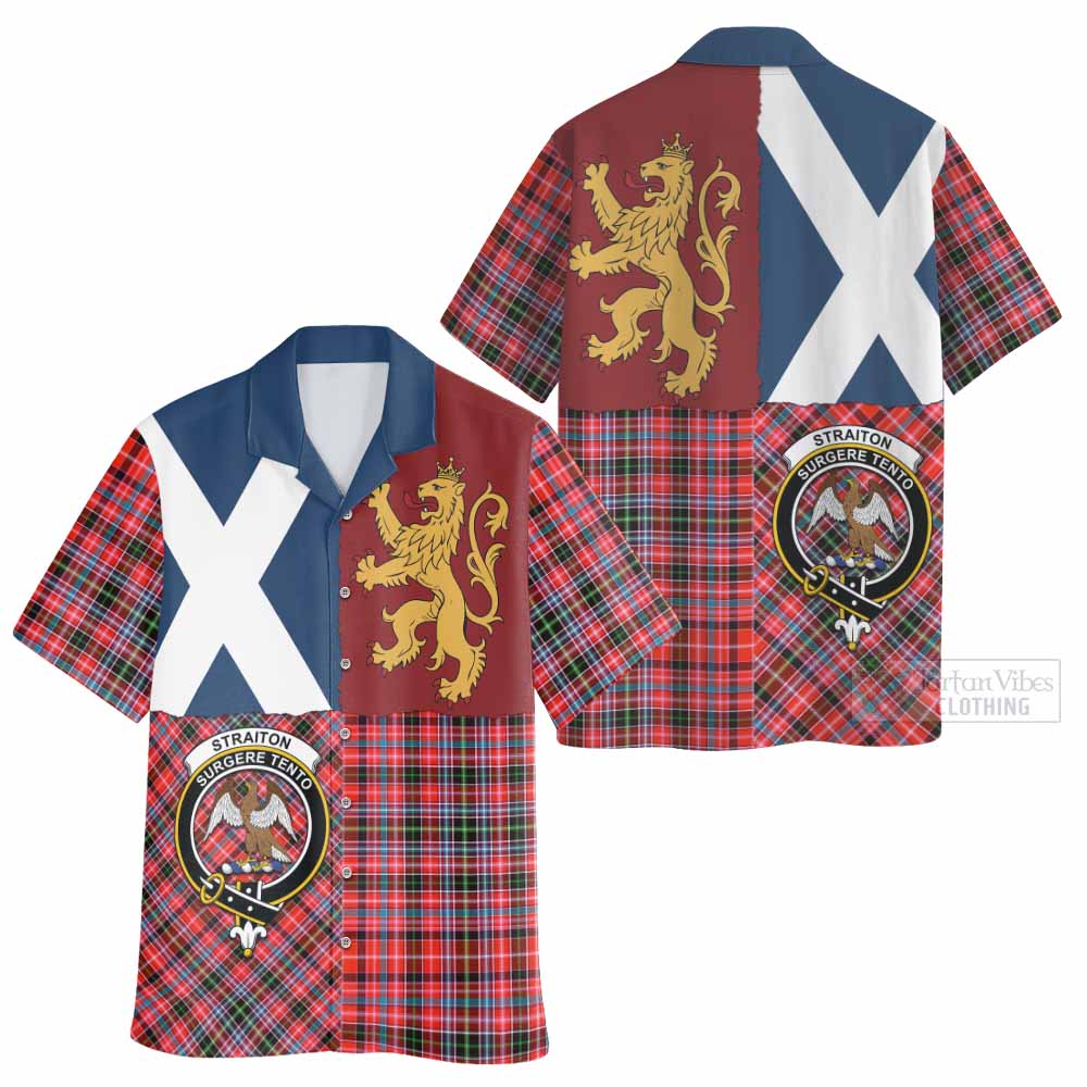 Straiton Crest Tartan Hawaiian Shirt with Lion Rampant Saltire Style