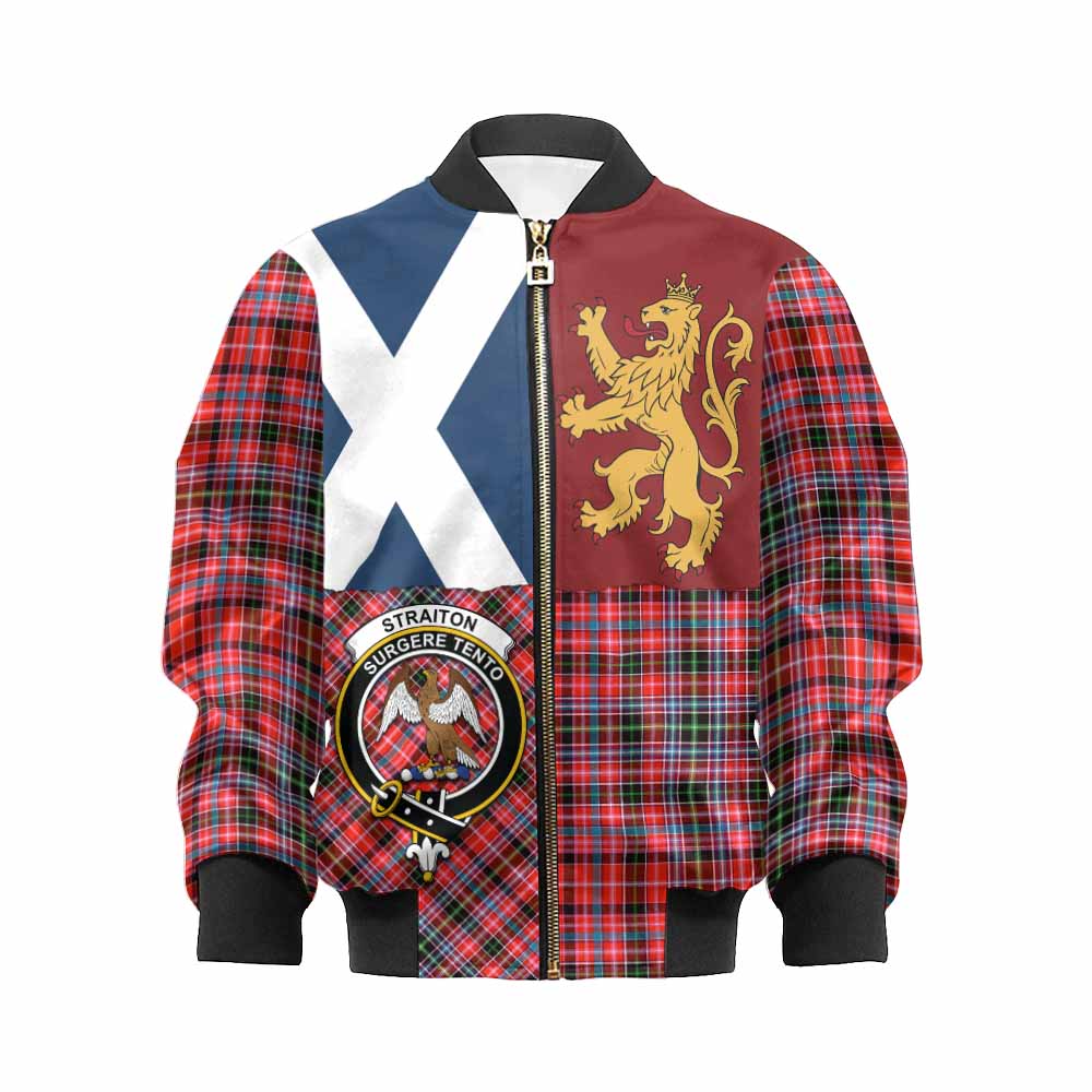 Straiton Crest Tartan Kid Bomber Jacket with Lion Rampant Saltire Style - Tartan Vibes Clothing