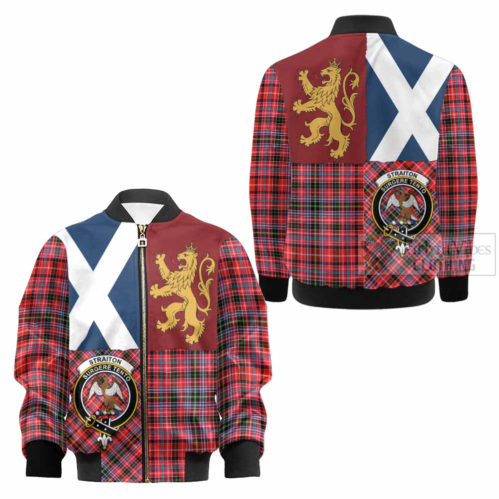 Straiton Crest Tartan Kid Bomber Jacket with Lion Rampant Saltire Style - Tartan Vibes Clothing
