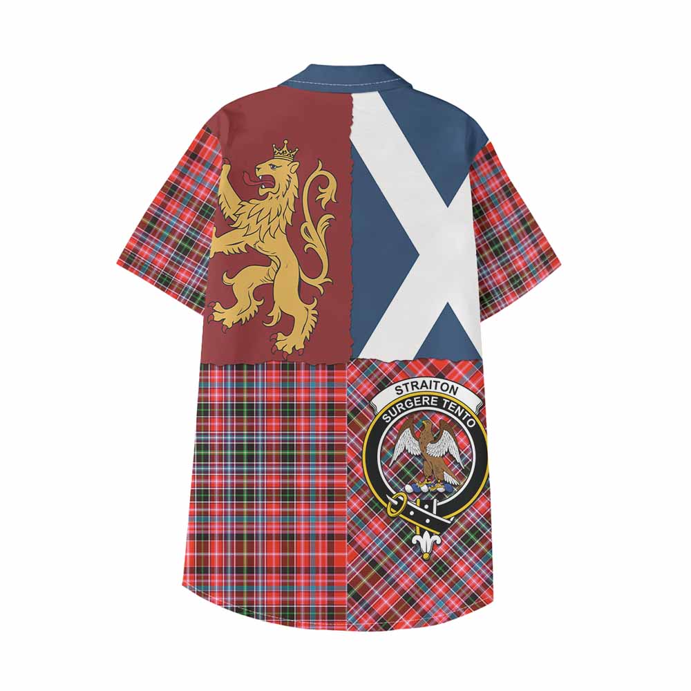 Straiton Crest Tartan Kid Hawaiian Shirt with Lion Rampant Saltire Style - Tartan Vibes Clothing