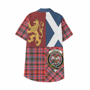 Straiton Crest Tartan Kid Hawaiian Shirt with Lion Rampant Saltire Style