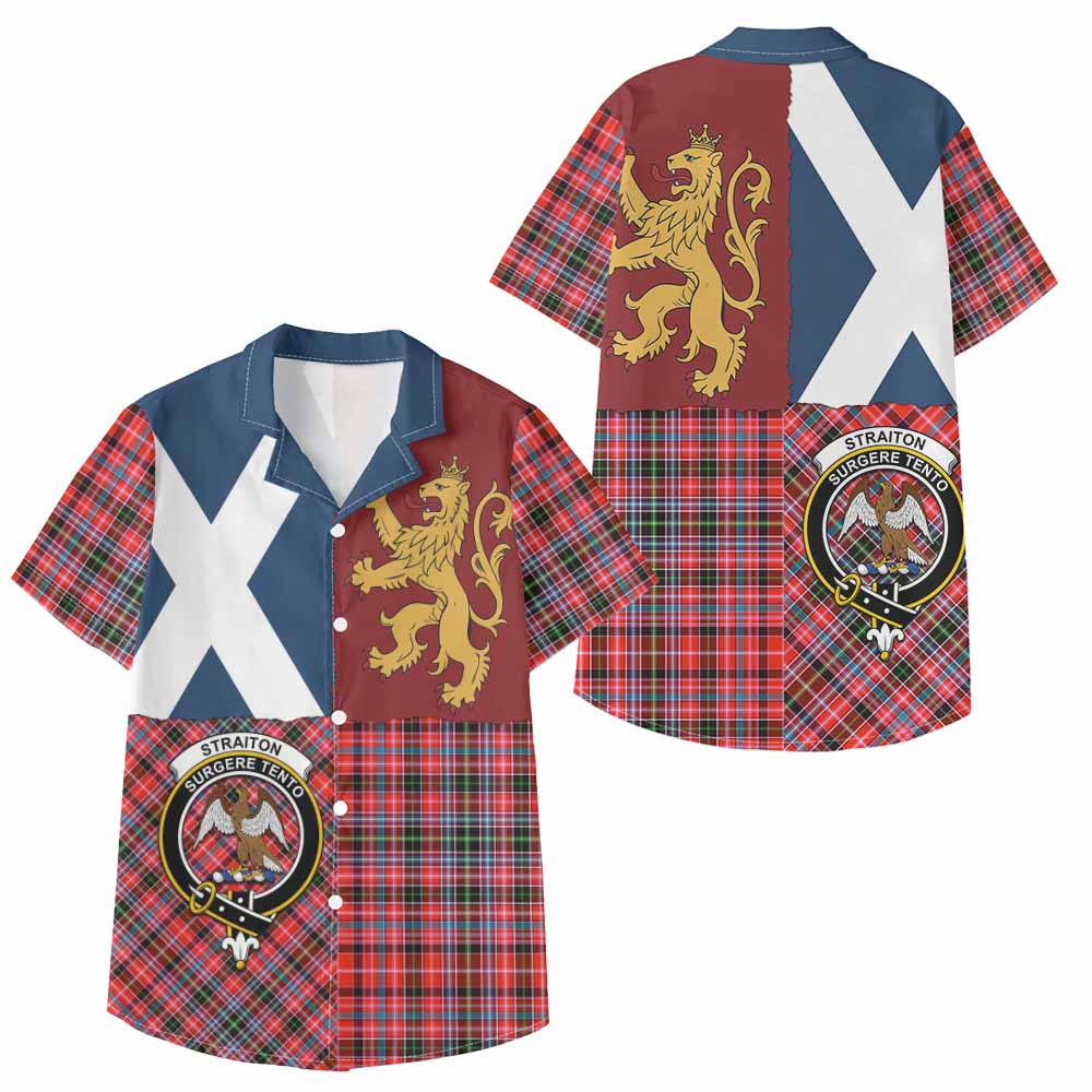 Straiton Crest Tartan Kid Hawaiian Shirt with Lion Rampant Saltire Style - Tartan Vibes Clothing