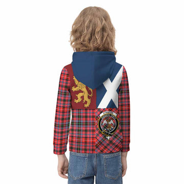 Straiton Crest Tartan Kid Hoodie with Lion Rampant Saltire Style
