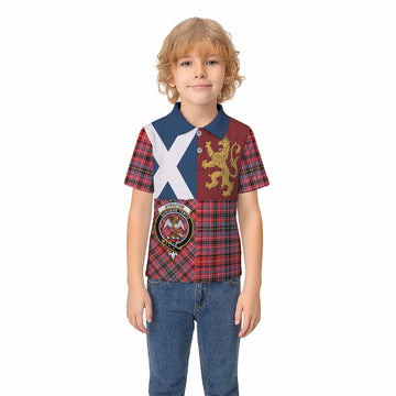 Straiton Crest Tartan Kid Polo Shirt with Lion Rampant Saltire Style