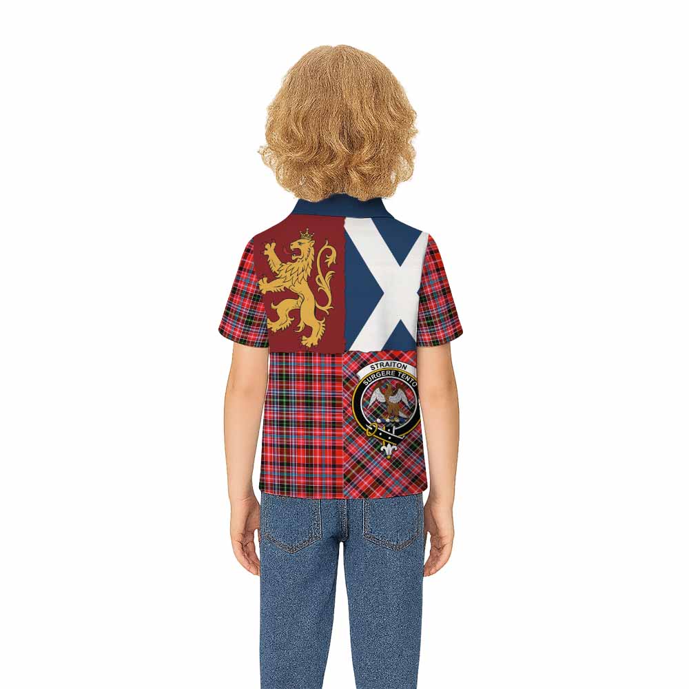 Straiton Crest Tartan Kid Polo Shirt with Lion Rampant Saltire Style - Tartan Vibes Clothing