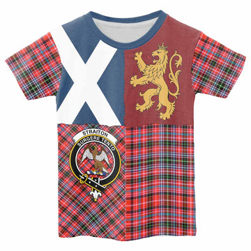 Straiton Crest Tartan Kid T-shirt with Lion Rampant Saltire Style - Tartan Vibes Clothing