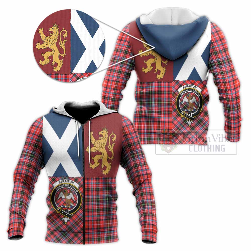 Straiton Crest Tartan Knitted Hoodie with Lion Rampant Saltire Style