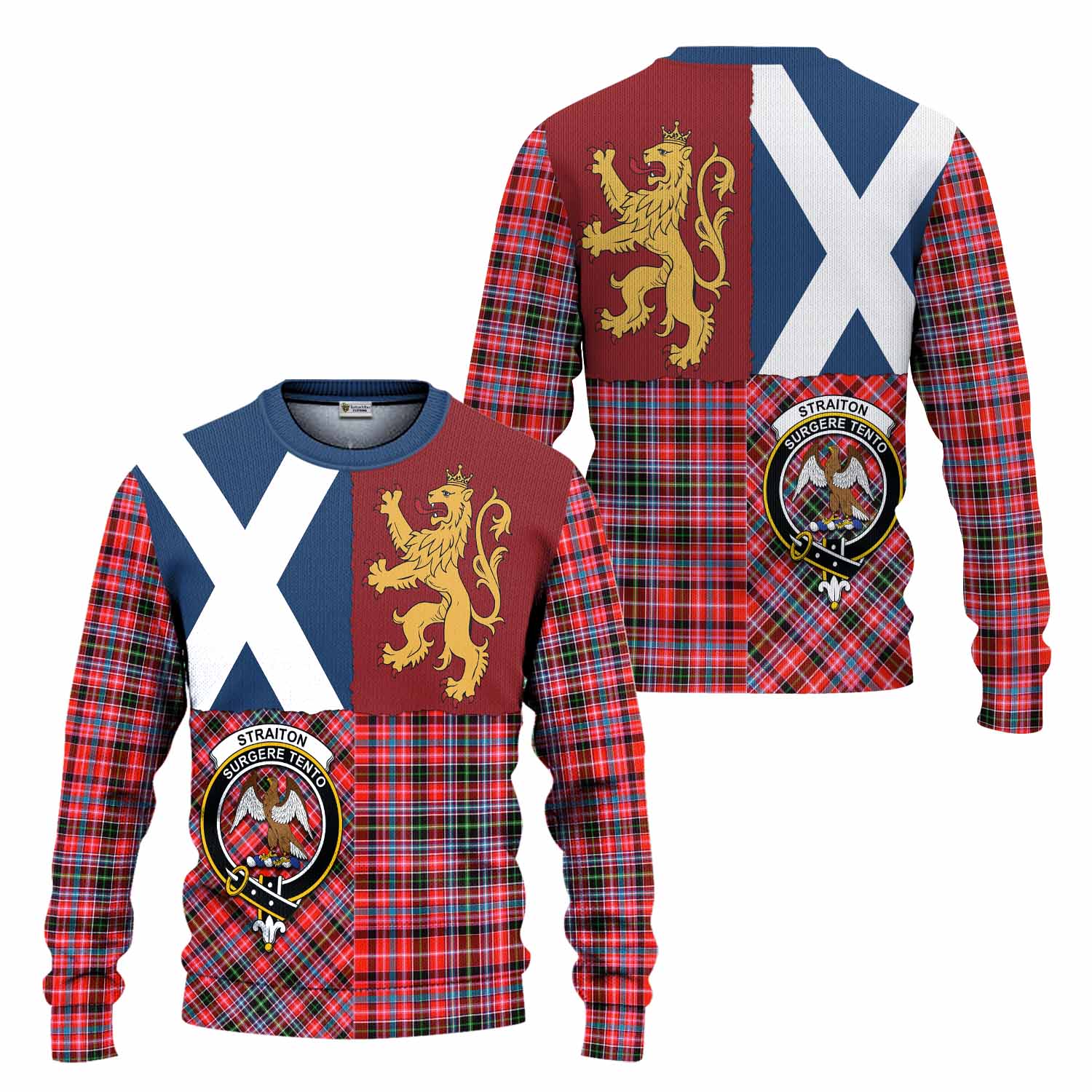 Straiton Crest Tartan Knitted Sweater with Lion Rampant Saltire Style