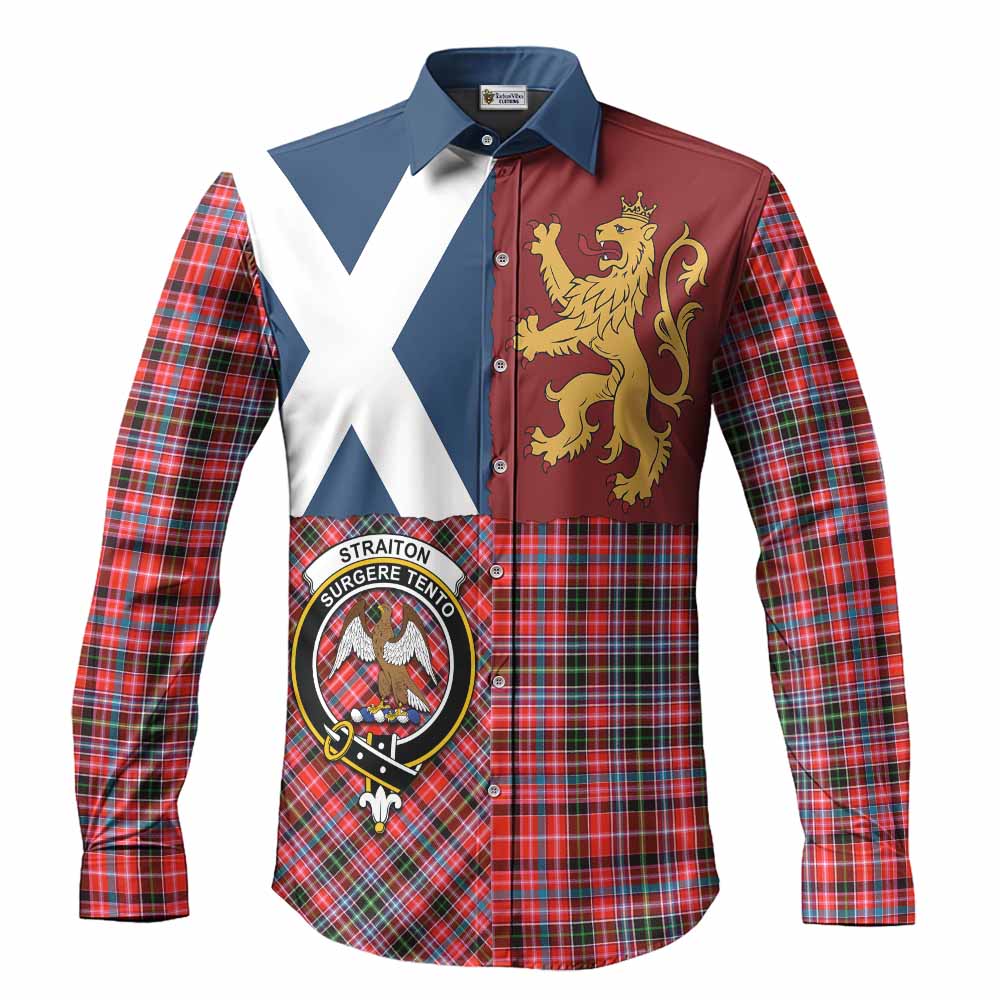 Straiton Crest Tartan Long Sleeve Button Shirts with Lion Rampant Saltire Style