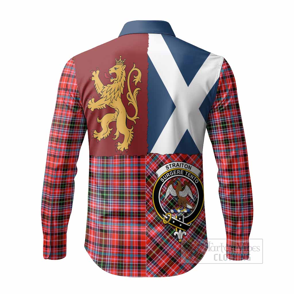 Straiton Crest Tartan Long Sleeve Button Shirts with Lion Rampant Saltire Style