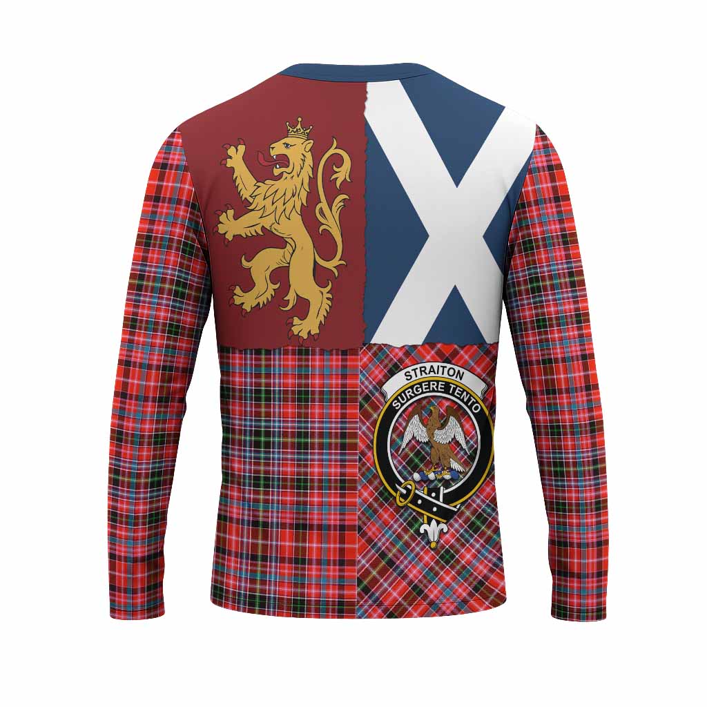 Straiton Crest Tartan Long Sleeve T-Shirt with Lion Rampant Saltire Style