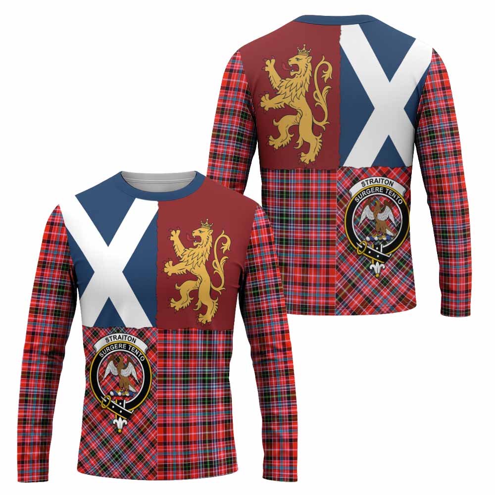 Straiton Crest Tartan Long Sleeve T-Shirt with Lion Rampant Saltire Style