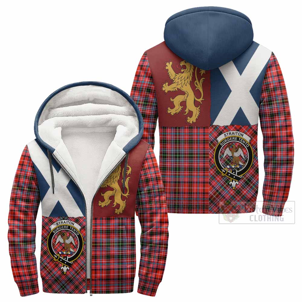 Straiton Crest Tartan Sherpa Hoodie with Lion Rampant Saltire Style