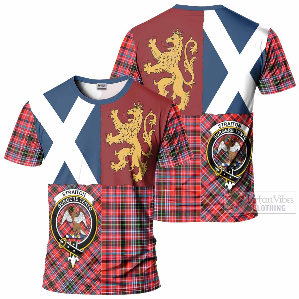 Straiton Crest Tartan T-Shirt with Lion Rampant Saltire Style