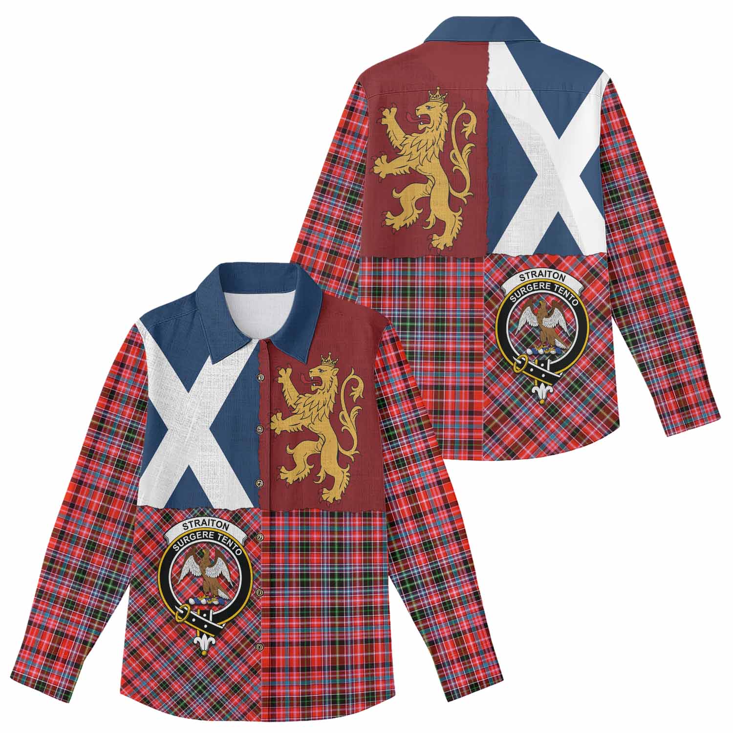 Straiton Crest Tartan Women Casual Shirt with Lion Rampant Saltire Style