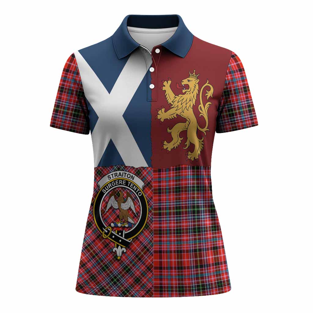 Straiton Crest Tartan Women Polo Shirt with Lion Rampant Saltire Style