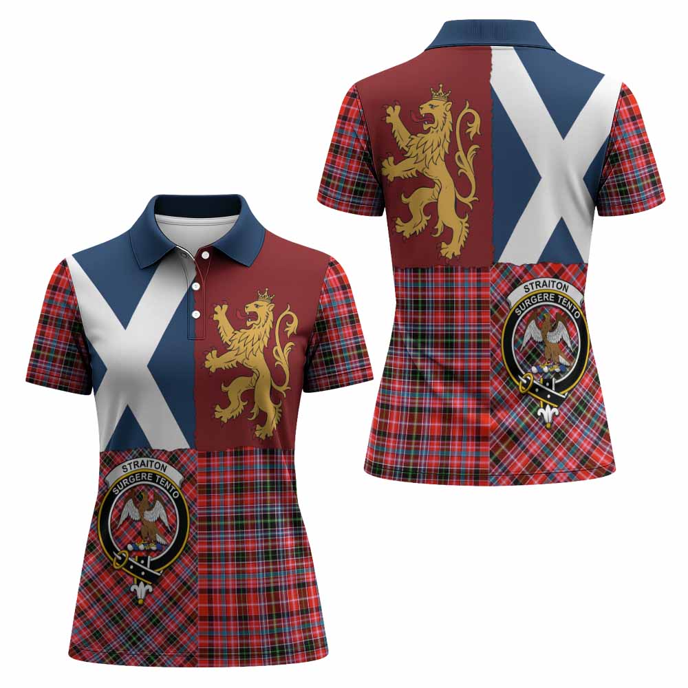 Straiton Crest Tartan Women Polo Shirt with Lion Rampant Saltire Style