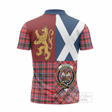 Straiton Crest Tartan Zipper Polo Shirt with Lion Rampant Saltire Style